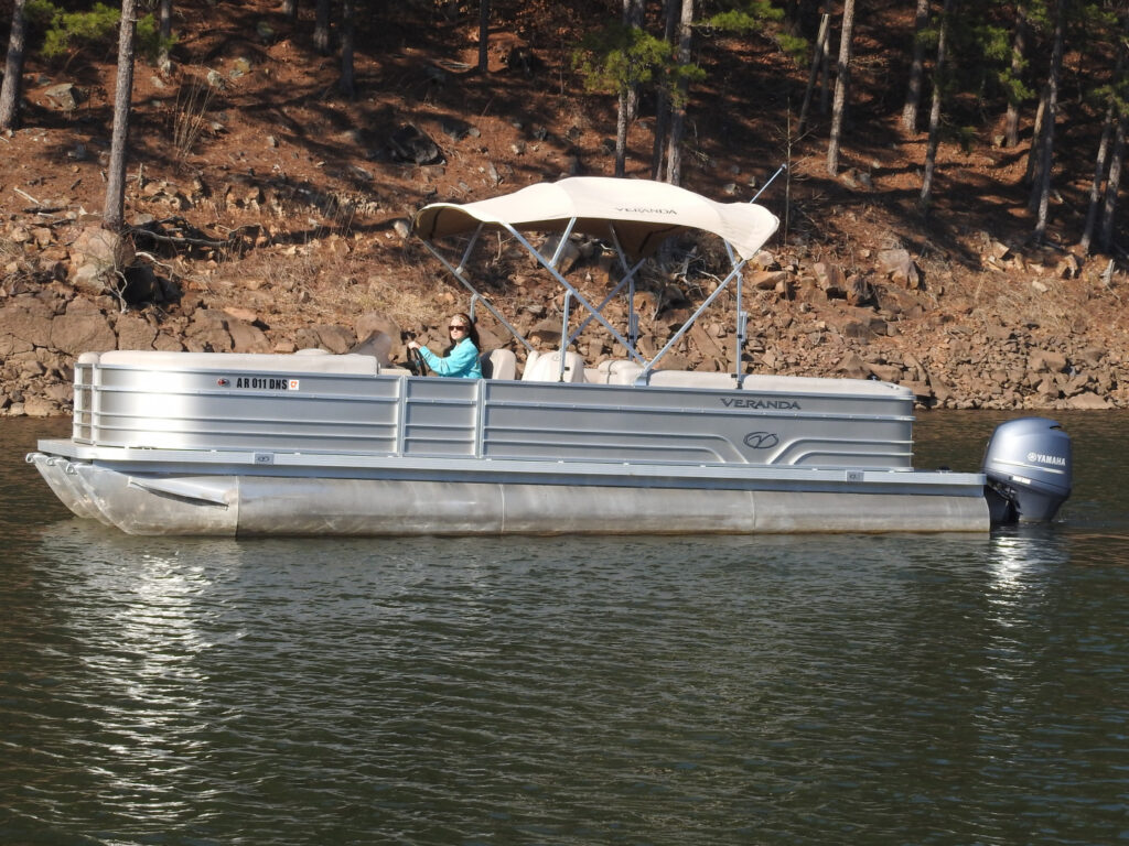 triton-4h2 pontoon on the lake at Swaha Lodge & Marina.